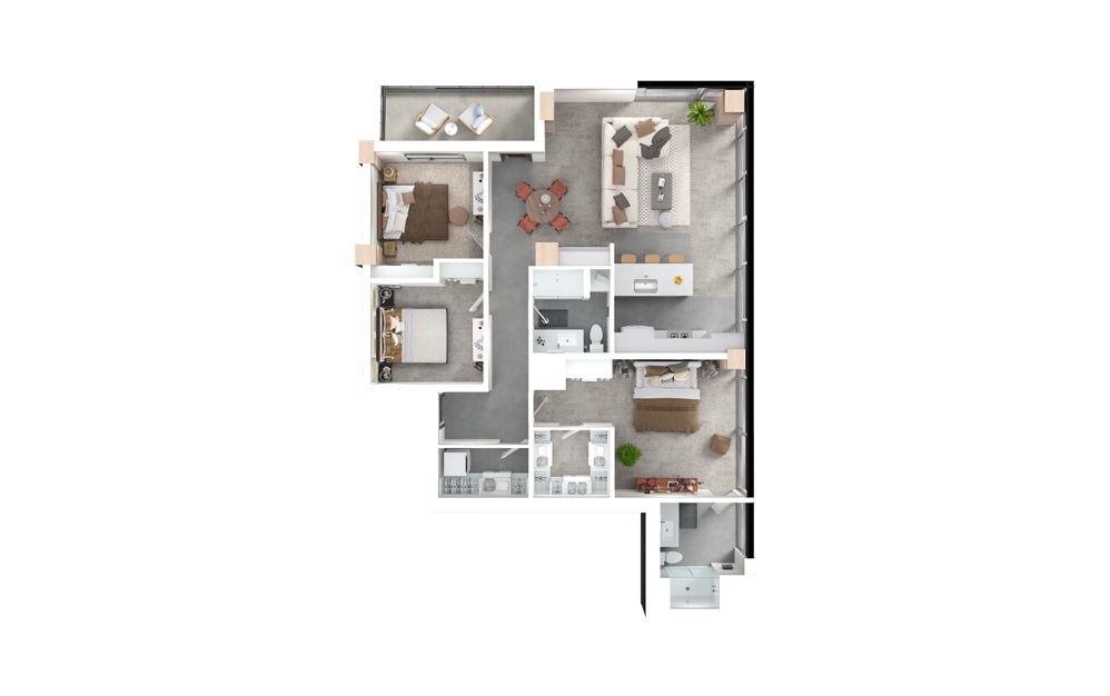 Willow - 2 bedroom floorplan layout with 2 baths and 1494 square feet.