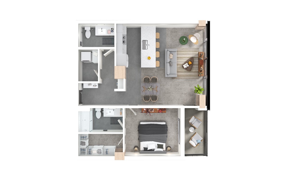 Maple - 1 bedroom floorplan layout with 1.5 bath and 935 square feet.