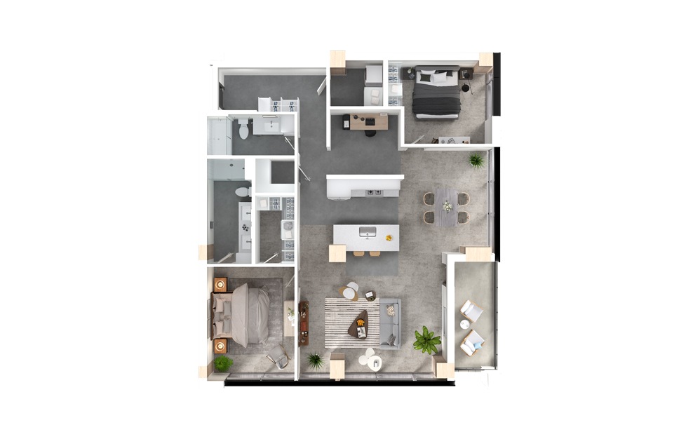 Hickory - 2 bedroom floorplan layout with 2 baths and 1510 square feet.