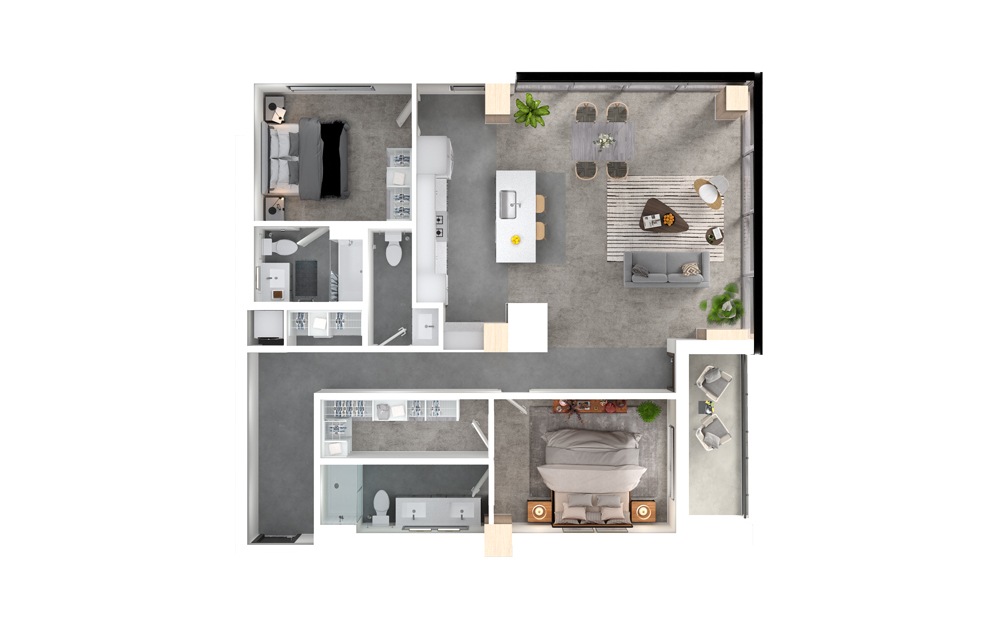 Hemlock - 2 bedroom floorplan layout with 2.5 baths and 1421 square feet.