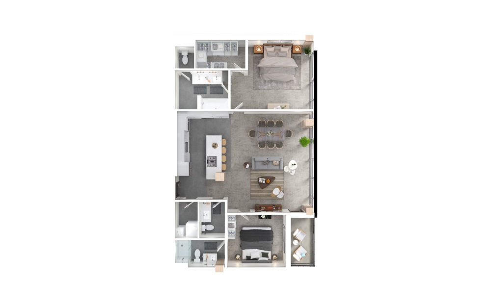 Elm - 2 bedroom floorplan layout with 2.5 baths and 1508 square feet.