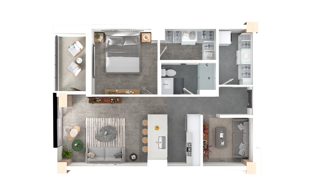 Cherry - 1 bedroom floorplan layout with 1 bath and 833 square feet.