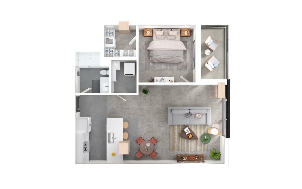 Beech - 1 bedroom floorplan layout with 1 bath and 777 square feet.
