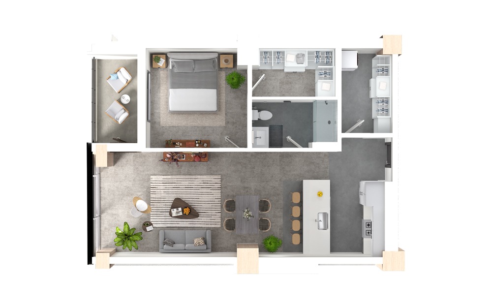 Ash - 1 bedroom floorplan layout with 1 bath and 833 square feet.